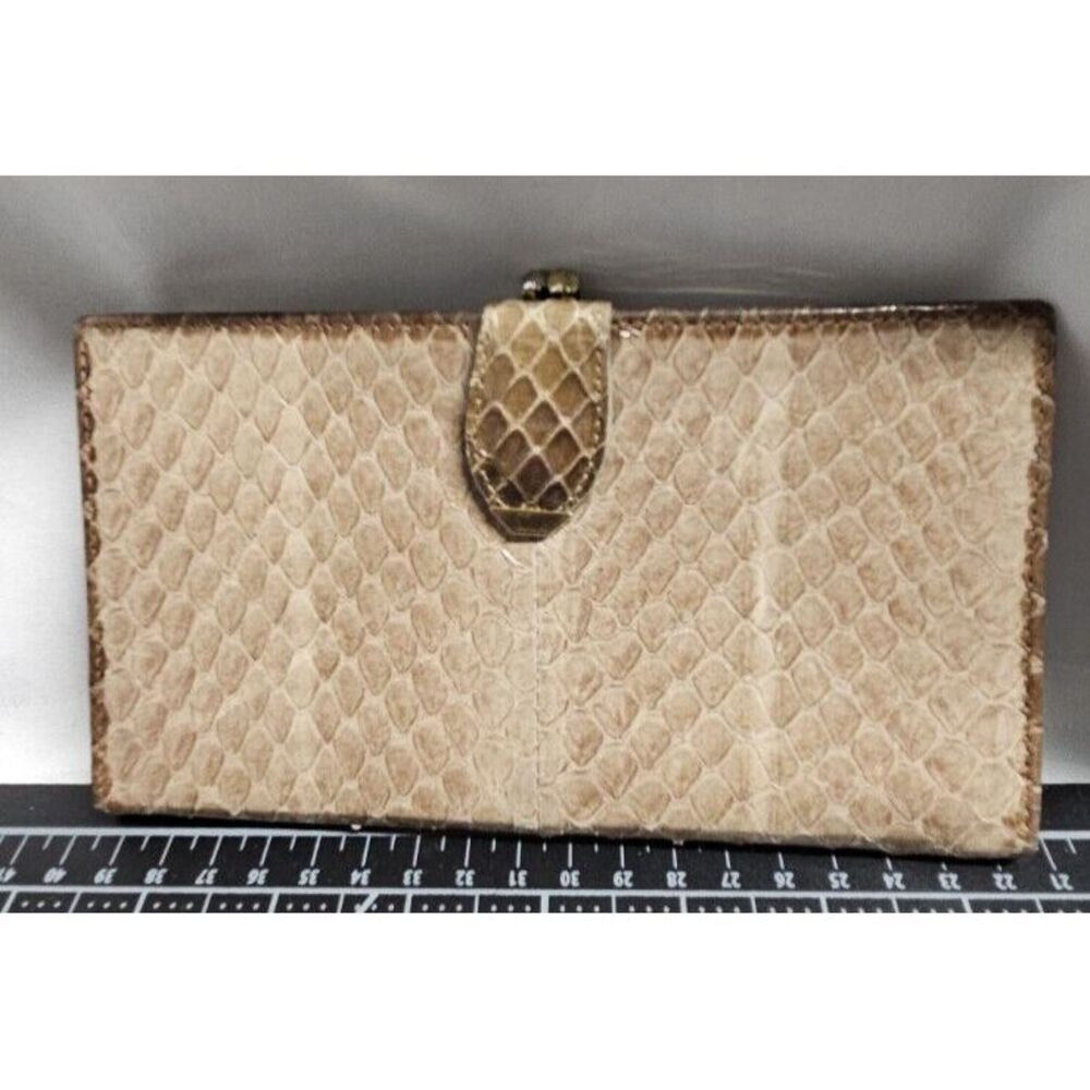 VTG Bosca whipsnake brown‎ bifold w/kiss lock coin metal frame Slim wallet